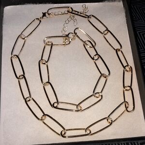 Gold Chain Link Necklace and Bracelet Set